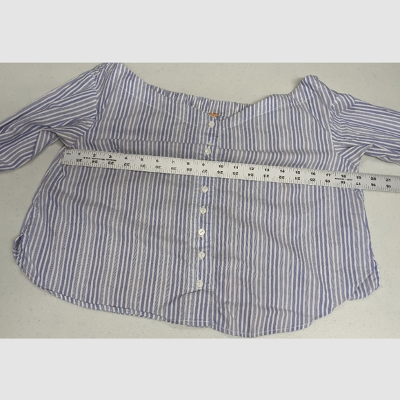 Free People Striped Blue Off Shoulder Blouse Bell Sleeve XS - Picture 10 of 14